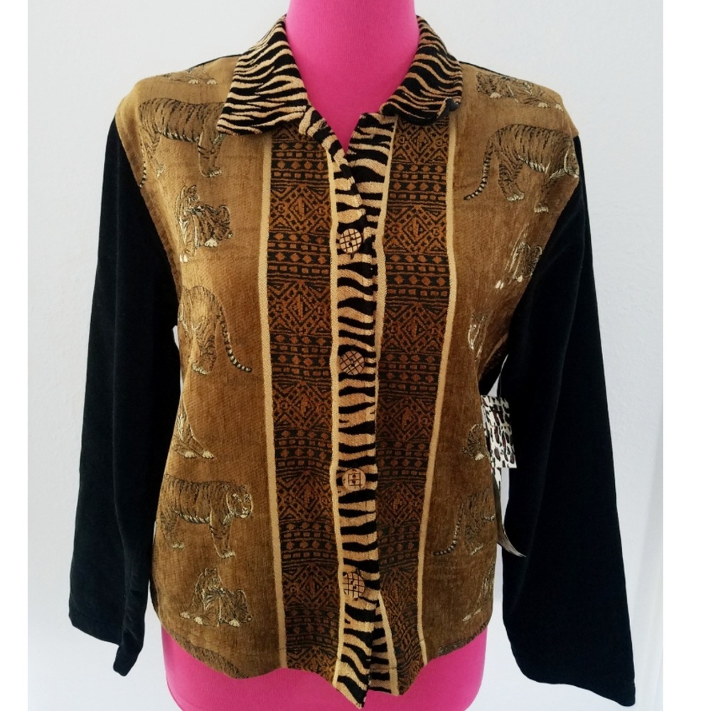 NWT TanTrums sz S Tiger Themed Velvet Top